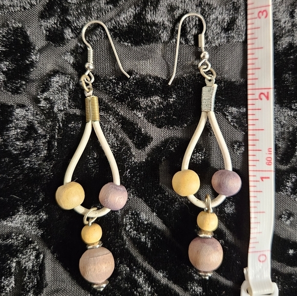 3 Inch Dangle Earrings with Wood Beads - Picture 4 of 4